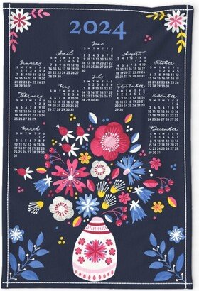 2024 Calendar Tea Towel - Sunday Folksy Bouquet By Marketa Stengl Linen Cotton Canvas Spoonflower