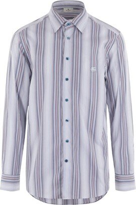 Stripe Pattern Logo Embroidered Shirt