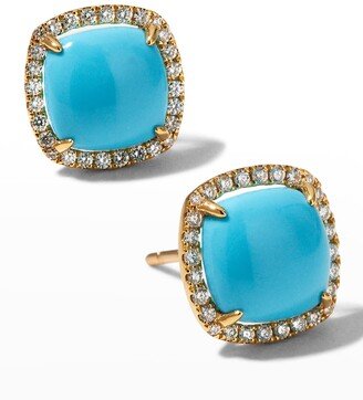 Yellow Gold Cabochon Turquoise Stud Earrings with Diamonds