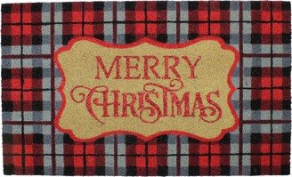 Northlight Red and Black Plaid Merry Christmas Rectangular Doormat 18 x 30 - 18