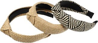 Unique Bargains Non-slip Fashion Woven Wide Headband 1.5 Black Beige 3 Pcs