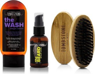 Tombstone for Men 3-Piece Salicylic Cleanser, Beard Brush, & Growth Serum Set