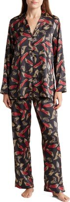 Leopard Print Satin Long Sleeve Top & Pants Pajamas