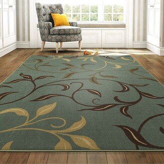 Ottohome Collection Non-Slip Rubberback Leaves Design Indoor Area Rugs/Stair Treads