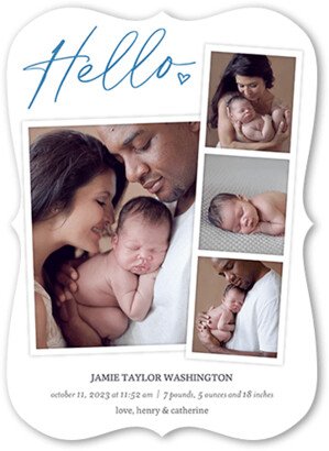 Birth Announcements: Hello Filmstrip Birth Announcement, Blue, 5X7, Pearl Shimmer Cardstock, Bracket