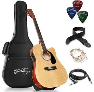 Ashthorpe Full-Size Cutaway Thinline Acoustic Electric Guitar Package with Premium Tonewoods, Natural