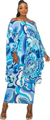 L I V D Plus Size Paisley Dreams Off-Shoulder Kaftan Dress