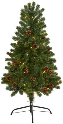 Rocky Mountain Spruce Artificial Christmas Tree with Pinecones and 70 Warm Led Lights