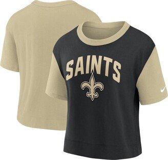 Women's Gold, Black New Orleans Saints High Hip Fashion T-shirt - Gold, Black