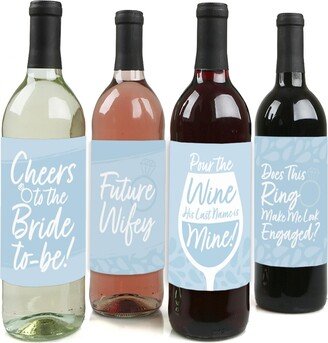 Big Dot Of Happiness Dusty Blue Elegantly Simple - Party Favors Decor Wine Bottle Label Stickers 4 Ct