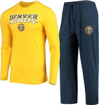 Men's Concepts Sport Gold, Navy Denver Nuggets Long Sleeve T-shirt and Pants Sleep Set - Gold, Navy