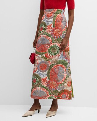 Hostess Quilted Starburst-Print Maxi Skirt