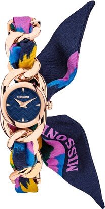 Women's Swiss Gioiello Multicolor Silk & Rose Gold Ion Plated Link Bracelet Watch 23mm