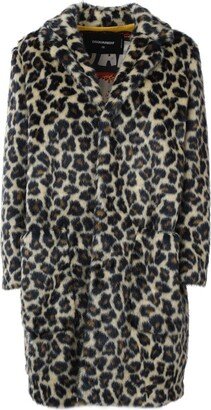 Leopard-Printed Press-Stud Fastened Coat