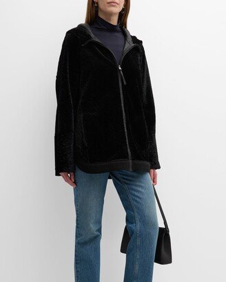 Reversible Shearling Lamb Zip Parka Jacket With Side Slits