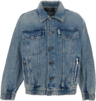 70s Buttoned Long-Sleeve Denim Jacket