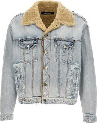 Button-Up Distressed Denim Jacket