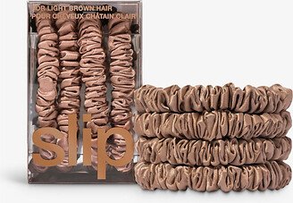 Light Brown Skinny Silk Scrunchies Pack of Four