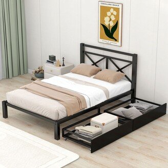 Black Twin Size Metal Platform Bed with 2 Drawers