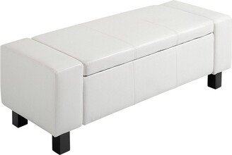 HOMCOM 42” Faux Leather Storage Ottoman Bench Organizer Chest Rectangular Footstool with Hinged Lid for Living Room, Entryway, or Bedroom - Cream White