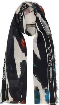 Graffiti Printed Frayed Scarf