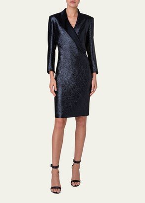 Metallic Tuxedo Dress with Satin Lapel