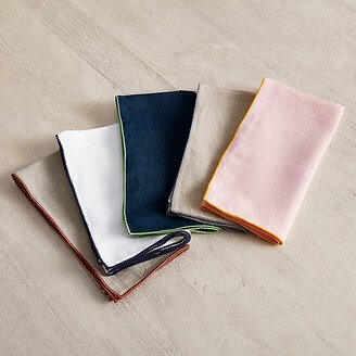 Set of 4 Contrast Trim Napkins White with Navy
