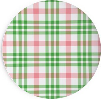 Salad Plates: Pink, Green, And White Plaid Salad Plate, Green