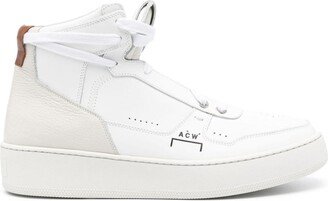 Logo-Print Leather Hi-Top Sneakers-AA