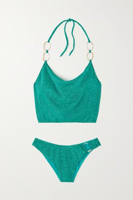 Lumière O Gem Embellished Metallic Halterneck Bikini - Green