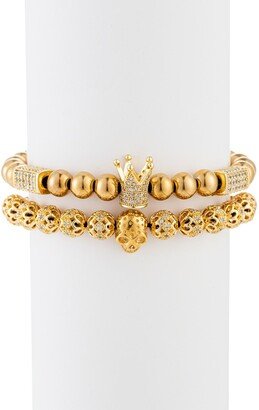 Adrian Skull and Crown Titanium Beaded Bracelet with Brass CZ