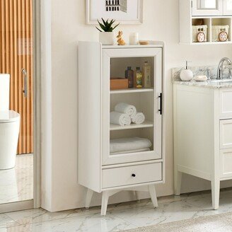 NOVABASA Modern Bathroom Storage Cabinet & Floor Standing cabinet with Glass Door with Double Adjustable Shelves and One Drawer