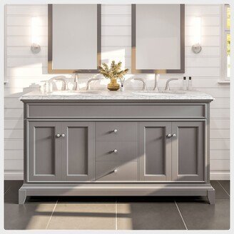 Elite Stamford 60 Gray Double Sink Bathroom Vanity w/ Double Ogee Edge White Carrara Top