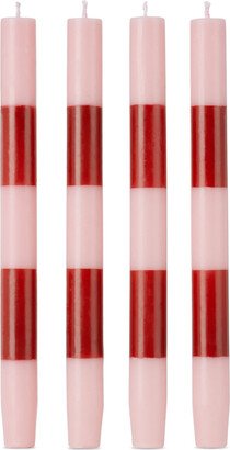 Fazeek Pink & Burgundy Striped Dinner Candles, 4 pcs