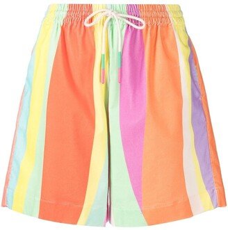 Stripe-Print Drawstring-Waist Short Shorts