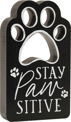 Stay Pawsitive Decorative Wood Pet Sign,White, 3.5 x 6 inch