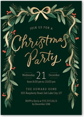 Holiday Invitations: Foliage Streamers Holiday Invitation, Green, 5X7, Christmas, Standard Smooth Cardstock, Square
