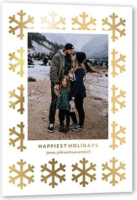 Holiday Cards: Flashy Snowflakes Holiday Card, White, Gold Foil, 5X7, Holiday, Matte, Personalized Foil Cardstock, Square