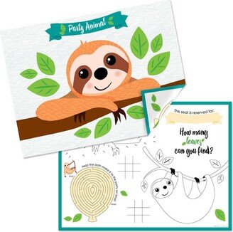 Big Dot Of Happiness Let's Hang - Sloth - Paper Coloring Sheets - Activity Placemats - Set of 16