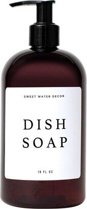 Sweet Water Decor Amber Plastic White Text Label Dish Soap Dispenser - 16oz