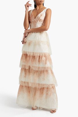 Tiered glittered tulle gown