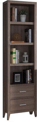 Wooden Media Tower with Four Open Shelves and Two Drawers, Dark Taupe Brown