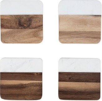 Marble and Acacia Coasters, Modern Square Coasters, Acacia Wood, Marble, Protect Tables and Surfaces, Set of 4