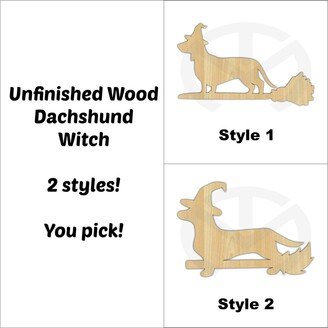 Dachshund Witch - Unfinished Wood Laser Cutout, Wreath Accent, Door Hanger, Ready To Paint & Personalize, Various