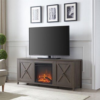 Henn& Hart 58 in. Alder Brown TV Stand with Log Fireplace Insert - Henn&Hart