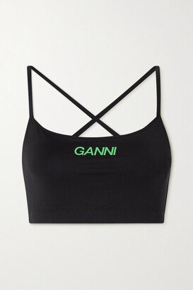 Printed Stretch Recycled Sports Bra - Black-AB