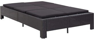 2-Person Sunbed with Cushion Black Poly Rattan-AA