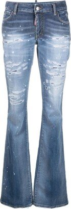 Distressed-Finish Flared Jeans