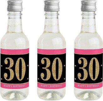 Big Dot Of Happiness Chic 30th Birthday Pink, Black & Gold Mini Wine Bottle Stickers Favor Gift 16 Ct