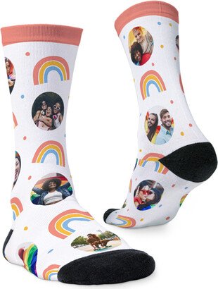 Socks: Floating Faces And Rainbows Custom Socks, Pink